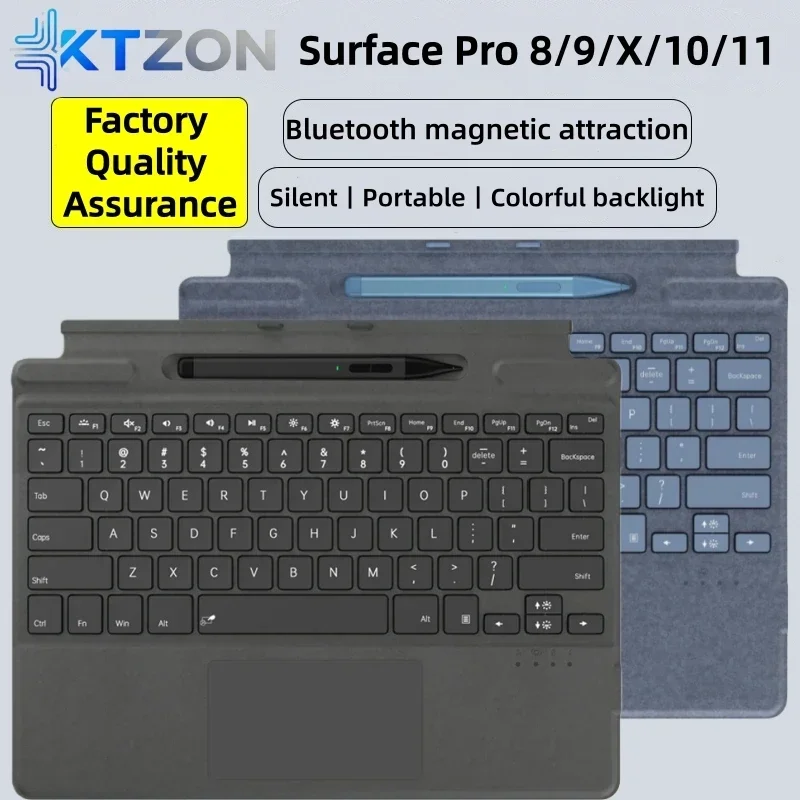 Bluetooth Trackpad - 新型アップグレード版 Surface Pro 8/9/X/10/11用 Bluetooth磁気式プロ仕様カスタムキーボード（ペンホルダー、タッチパッド、7色バックライト付き）