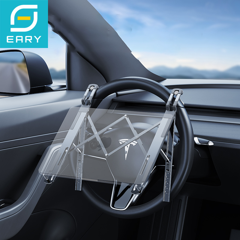 Tesla Tablet Accessories - Eary 車載ラップトップマウントステアリングホイールホルダー テスラ5用 高さ調整可能 タブレット用 折りたたみ式
