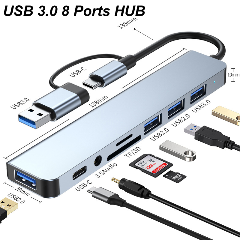 8in1 USB Type-C 3.0ハブ 3.5mmオーデ - Usb Hub Type C のレビューと価格
