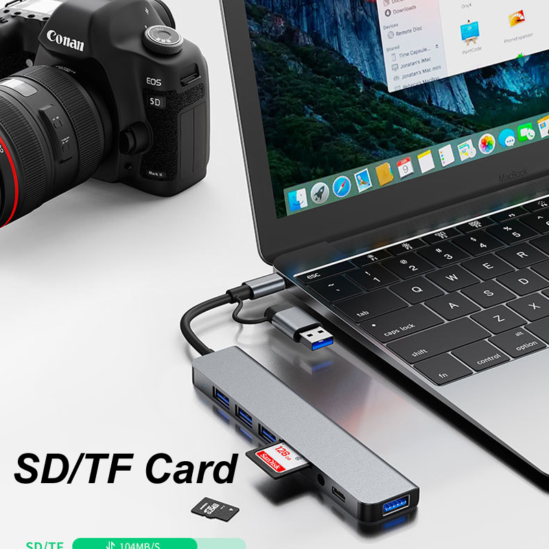 8in1 USB Type-C 3.0ハブ 3.5mmオーデ - Usb Hub Type C のレビューと価格